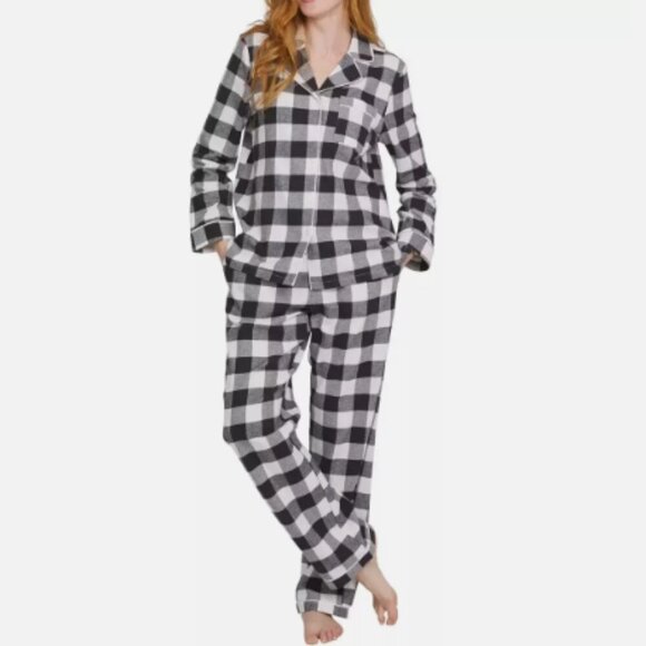 NEW Lands End Womens S Black & White Check Flannel Pajama Set /H757 - Picture 1 of 6